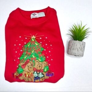 CHRISTMAS Red Sweatshirt Bears & Christmas Tree